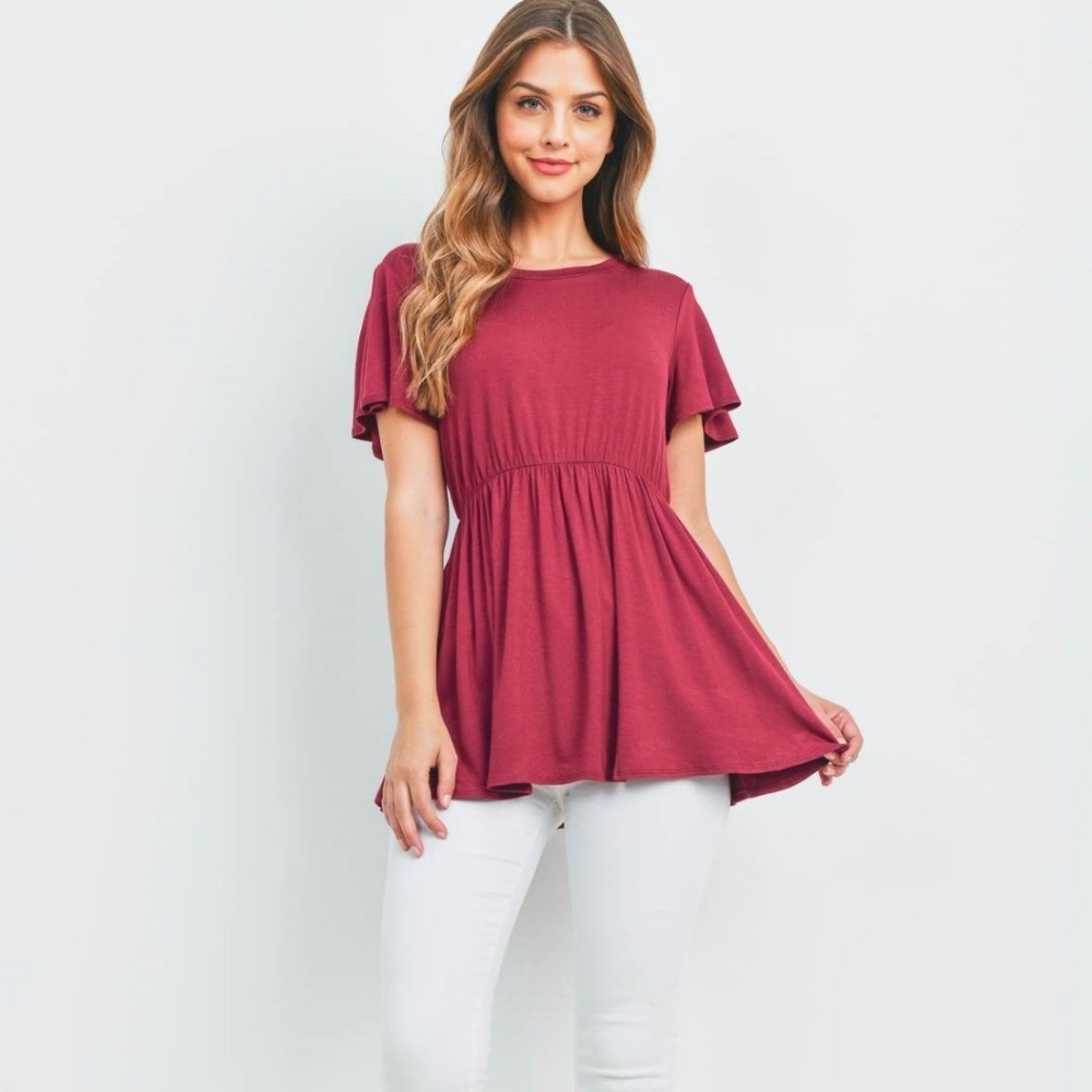 FLUTTER SLEEVE EMPIRE TOP MAROON